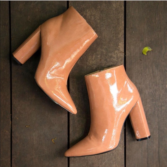 Blush Textured Pointy Toe Block Heel Ankle Boot - Picture 8 of 8